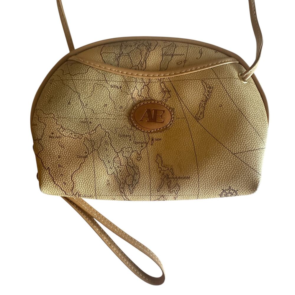 Allan Edward Vintage World Map Convertible Bag Wristlet Tan Crossbody Travel